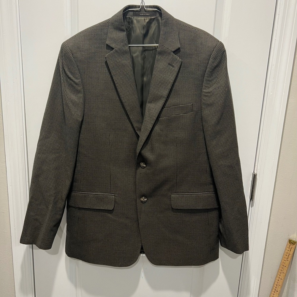 Tasso Elba Mens Blazer Houndstooth Pattern Brown 40R